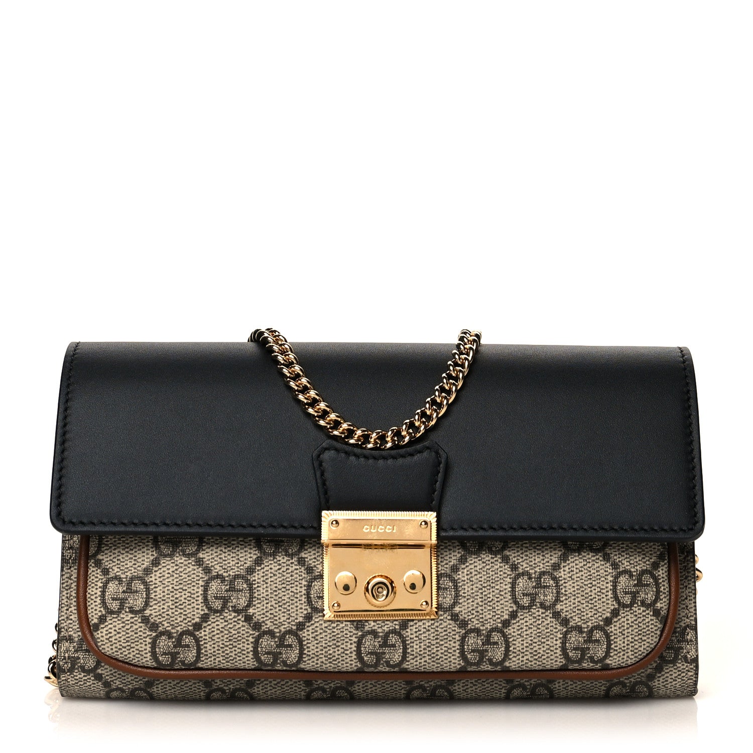 Gucci GG Supreme Monogram Calfskin Padlock Chain Wallet Beige Black Cuir 1 of 8