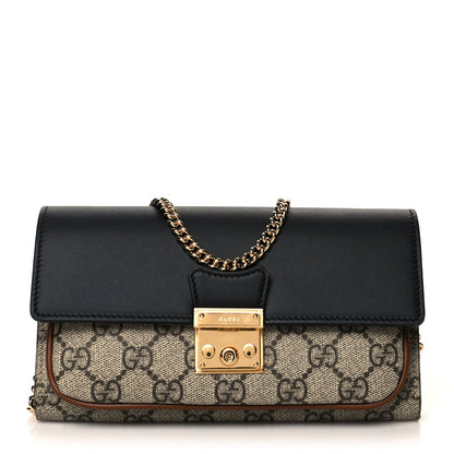 Gucci GG Supreme Monogram Calfskin Padlock Chain Wallet Beige Black Cuir 1 of 8