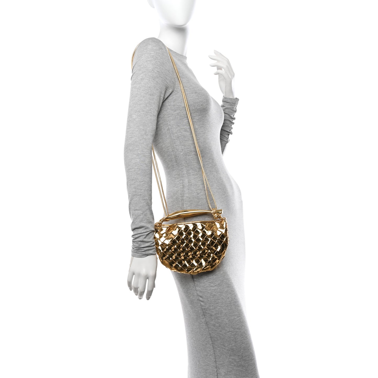 Mirror Laminated Nappa Intrecciato Mini Sardine Bag Gold