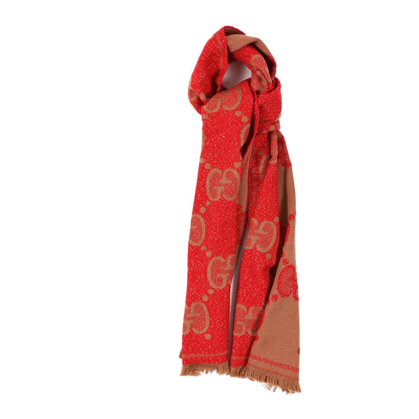 Wool Lame Jacquard Monogram Jumbo GG Lady Nest Lux Scarf Flame Beige