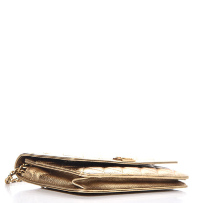 Chanel Metallic Calfskin Quilted Boy Wallet On Chain WOC Gold 4 of 9