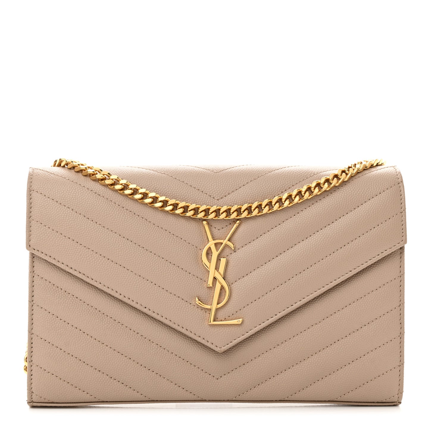 Grain De Poudre Matelasse Chevron Monogram Chain Wallet Dark Beige