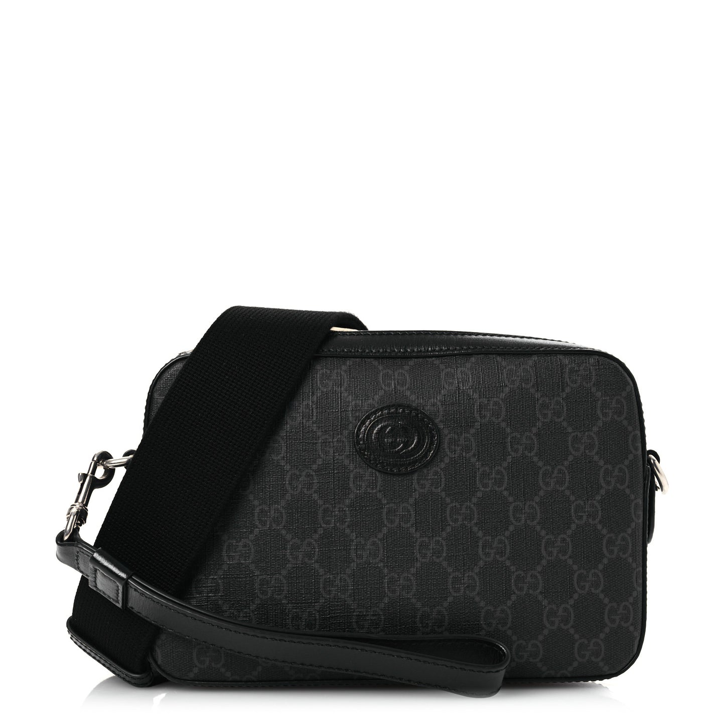 GG Supreme Monogram Azalea Calfskin Retro Interlocking G Wristlet Shoulder Bag Black