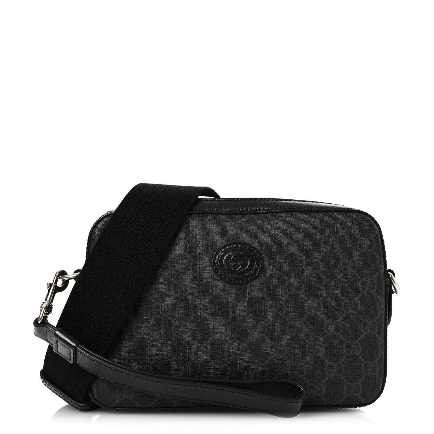 Gucci GG Supreme Monogram Azalea Calfskin Retro Interlocking G Wristlet Shoulder Bag Black 1 of 12