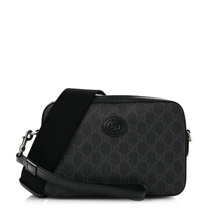 Gucci GG Supreme Monogram Azalea Calfskin Retro Interlocking G Wristlet Shoulder Bag Black 1 of 12