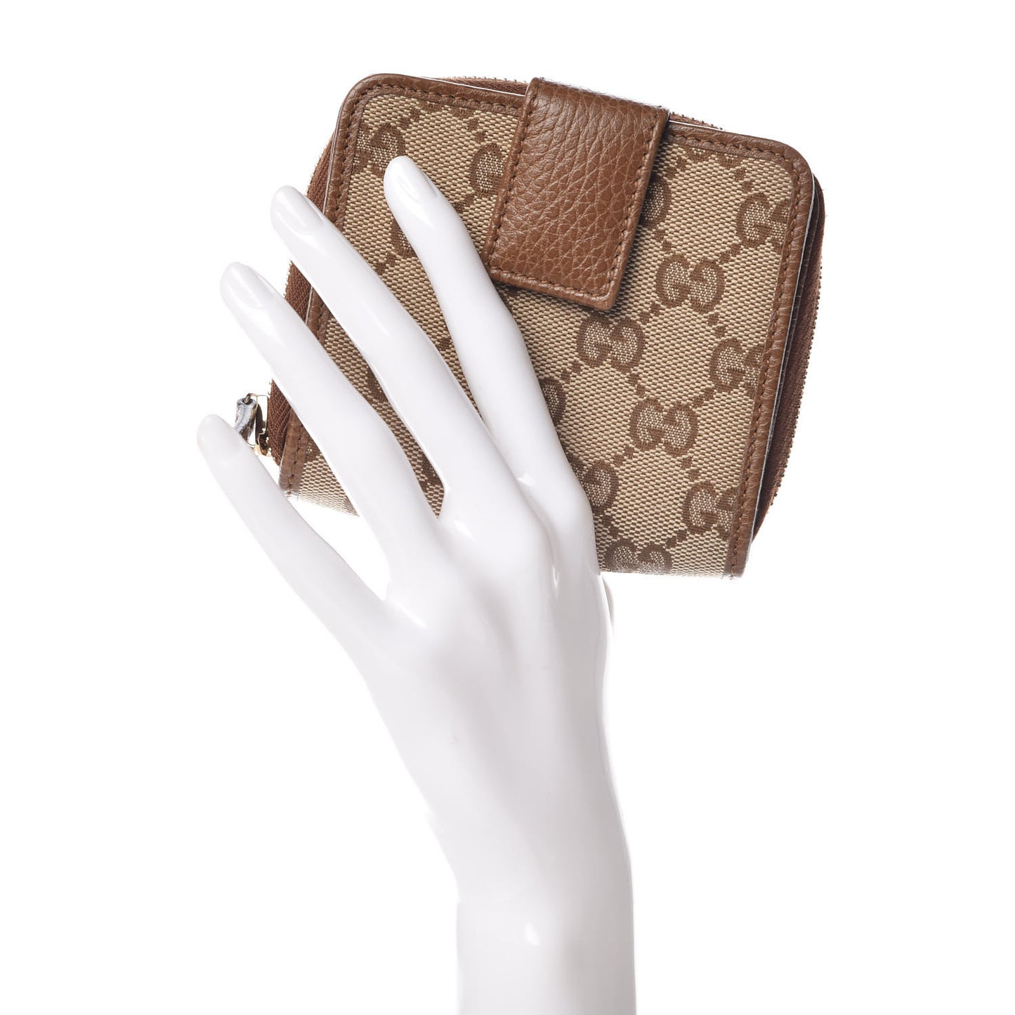 Monogram Dollar Calfskin Zip Around French Wallet Beige Ebony Tabacco