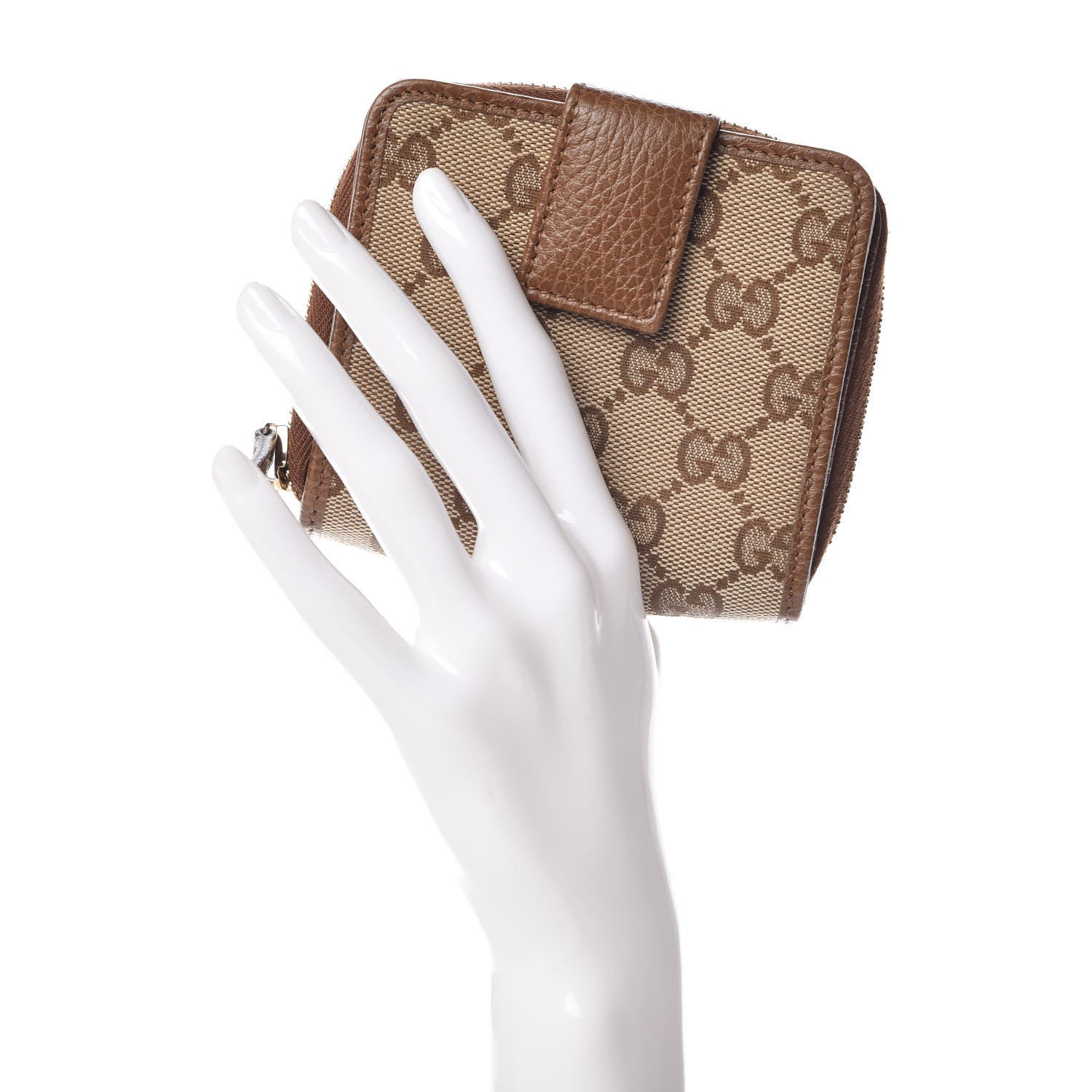 Gucci Monogram Dollar Calfskin Zip Around French Wallet Beige Ebony Tabacco 2 of 11