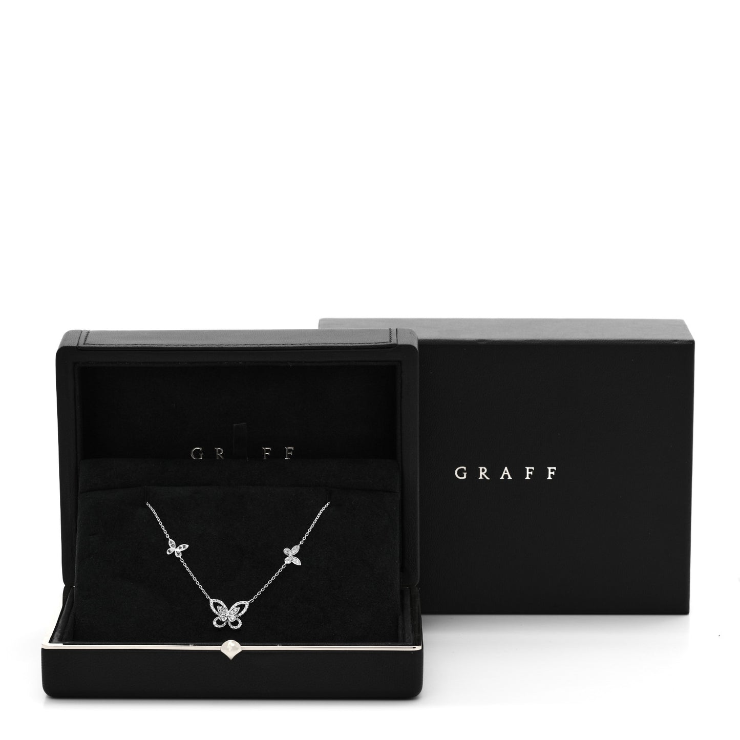 18K White Gold Diamond Multi Butterfly Silhouette Pendant Necklace