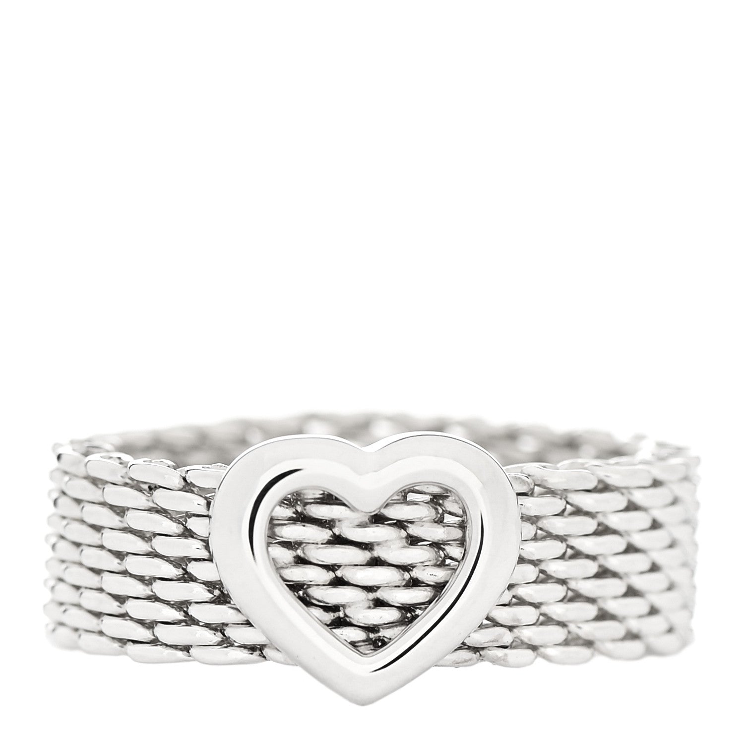 Tiffany Sterling Silver Somerset Mesh Heart Ring 49 4.75 1 of 4