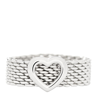 Tiffany Sterling Silver Somerset Mesh Heart Ring 49 4.75 1 of 4