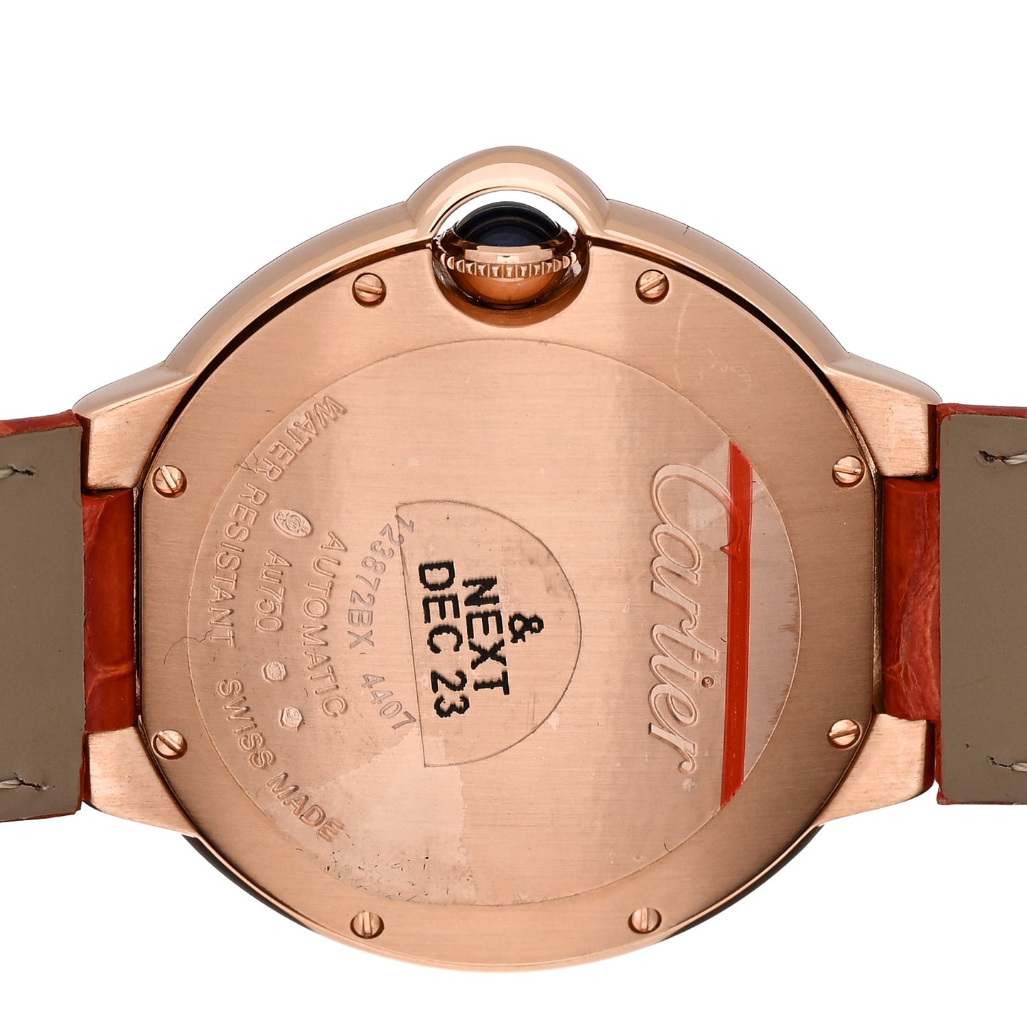 18K Pink Gold Alligator 36mm Ballon Bleu De Cartier Automatic Watch Orange