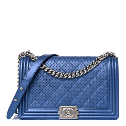 Chanel Perforated Lambskin Quilted New Medium Boy Flap Blue 1 of 19