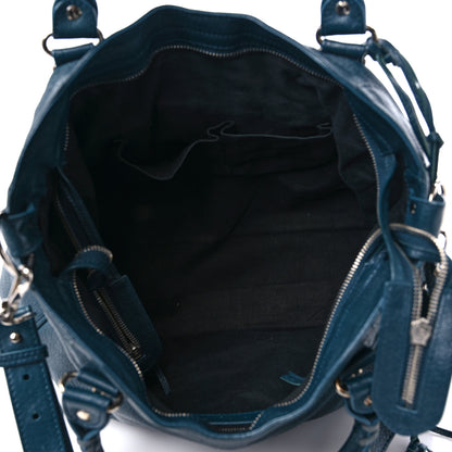 Balenciaga Chevre Silver Metallic Edge Hardware Velo Bleu Paon 5 of 12