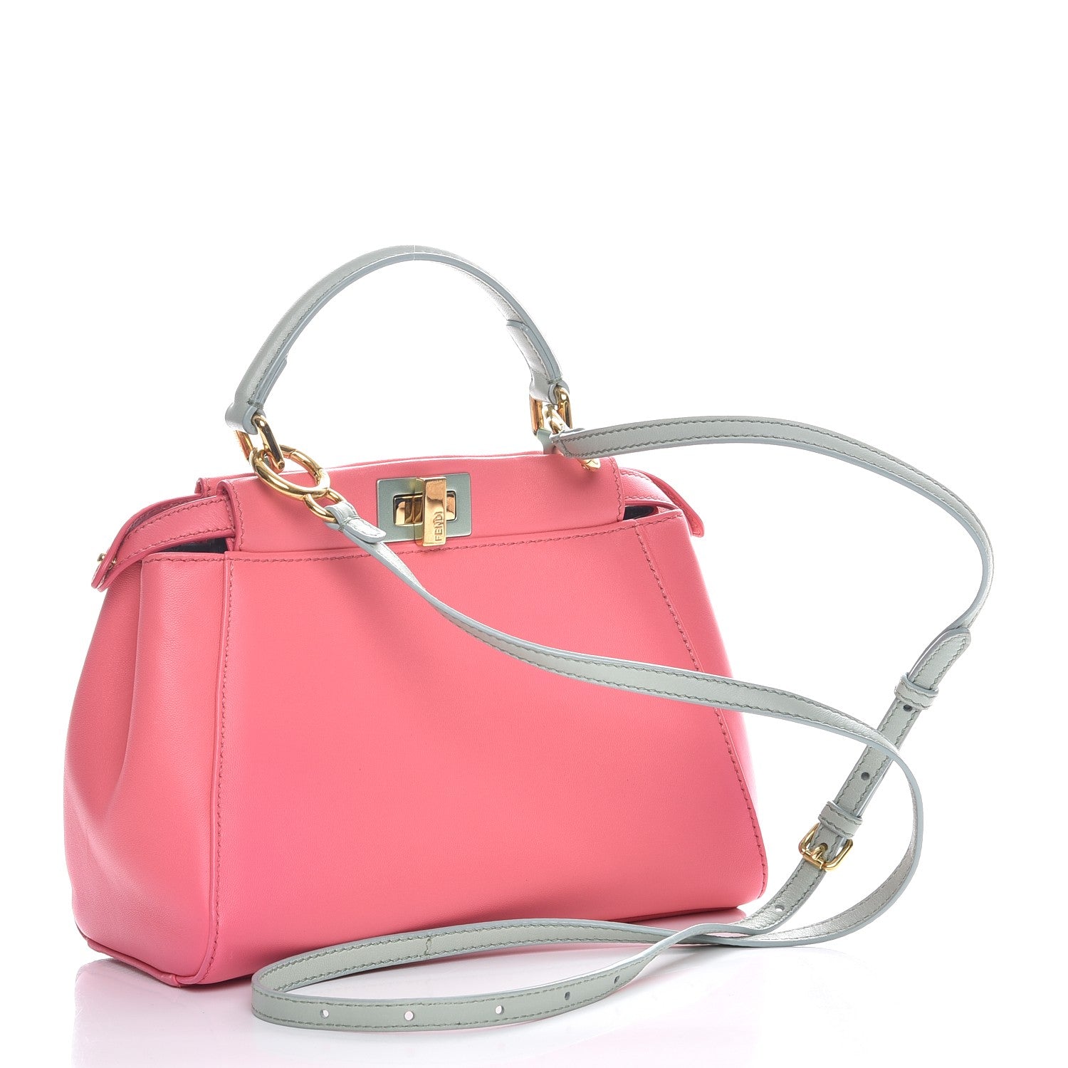 Fendi Nappa Colorblock Mini Peekaboo Iconic Satchel Rosa Fluo Oxigen Slate 4 of 9
