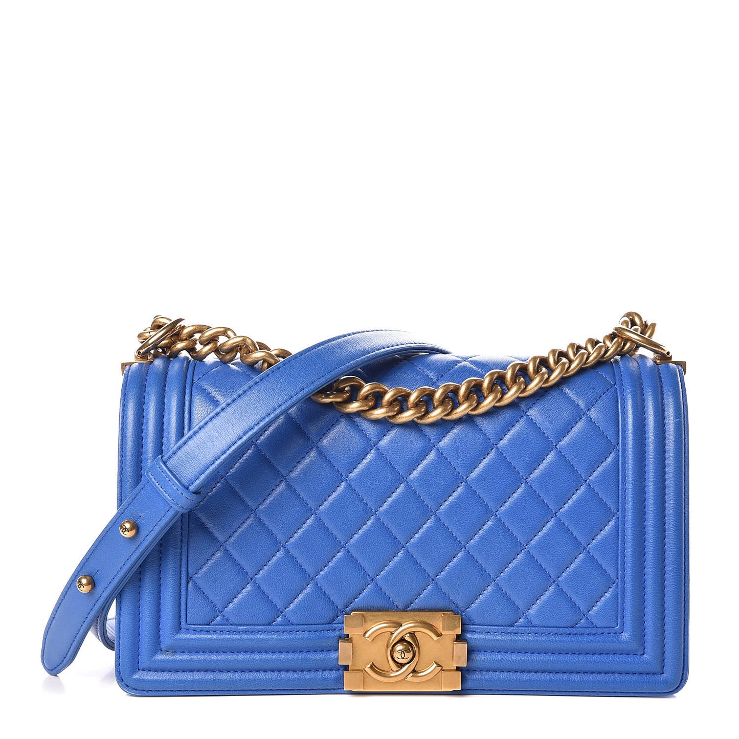 Lambskin Quilted Medium Boy Flap Blue