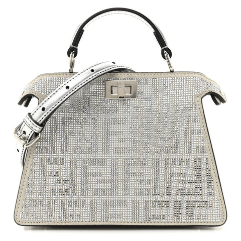 Crystal Vitello Laminato FF Petite Peekaboo I SEE U Satchel Crystal Argento