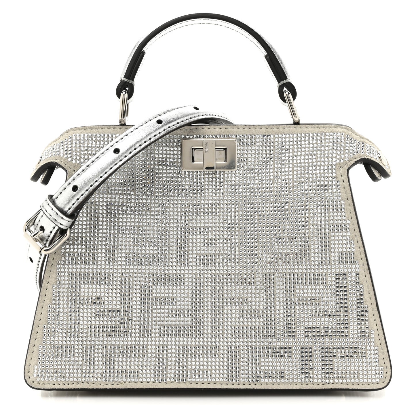 Crystal Vitello Laminato FF Petite Peekaboo I SEE U Satchel Crystal Argento