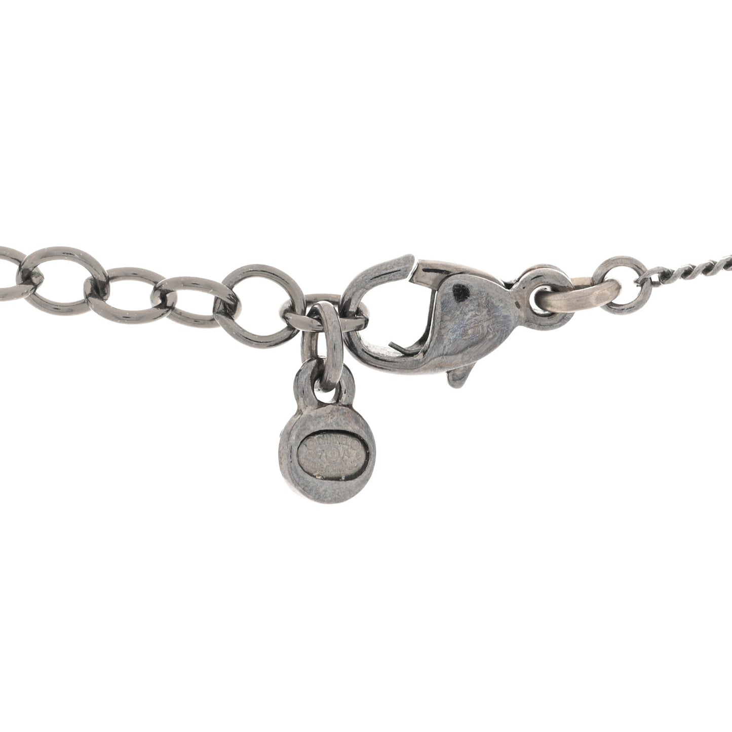 Iridescent Enamel Bead Pearl CC Drop Necklace Black Silver