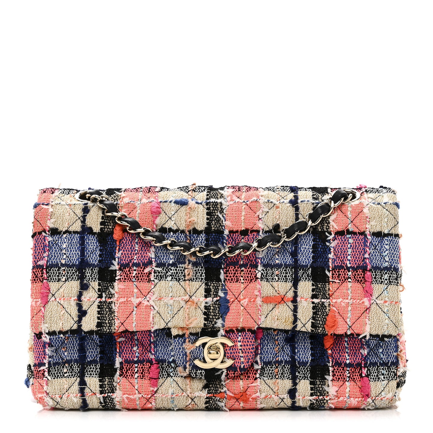 Tweed Quilted Medium Double Flap Blue Orange Yellow