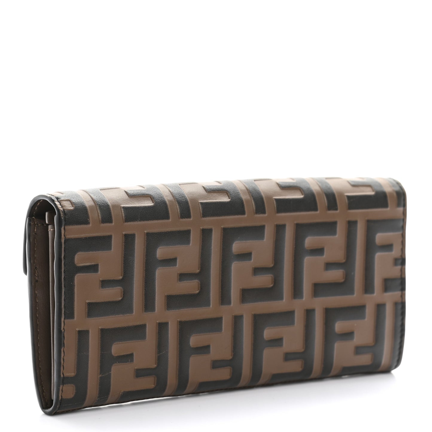 Vitello Soft F is Fendi Bi-Color FF 1974 Embossed Continental Envelope Wallet Maya Black