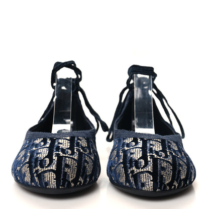 Christian Dior Velvet Oblique Poeme Laced Ballerina Flats 36.5 Blue 2 of 8