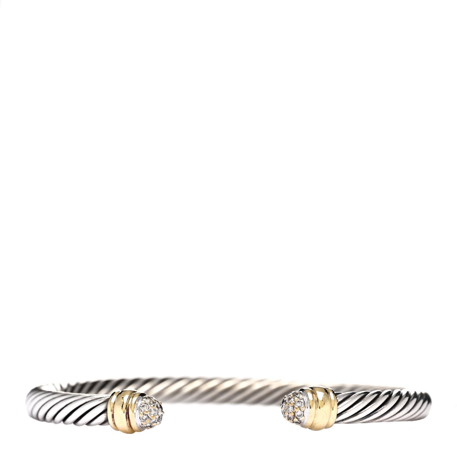 David Yurman Sterling Silver 18K Yellow Gold Diamond 5mm Cable Classics Dome Bracelet 1 of 3