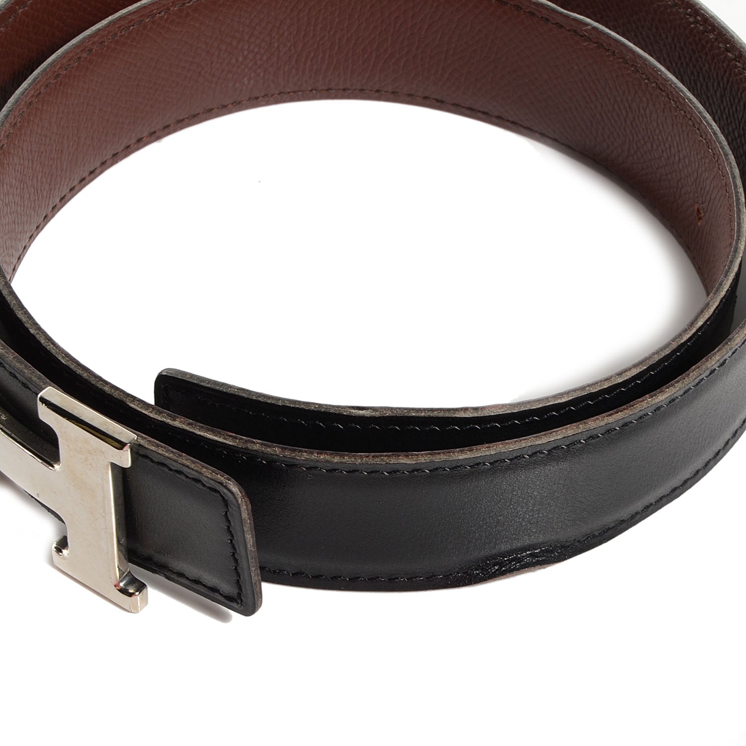Hermes Box Courchevel Reversible Polished Constance 32mm H Belt 75 Noir Chocolate 6 of 7