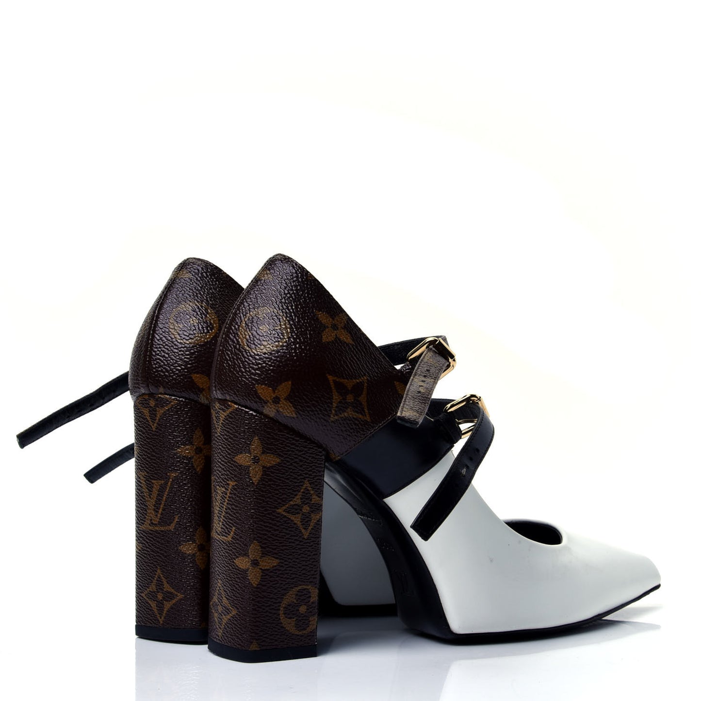Calfskin Monogram Matchmake Strap Pumps 38.5 Black White