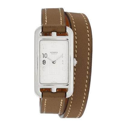Hermes Stainless Steel Swift 20mm Nantucket Double Tour Quartz Watch Etoupe 1 of 5