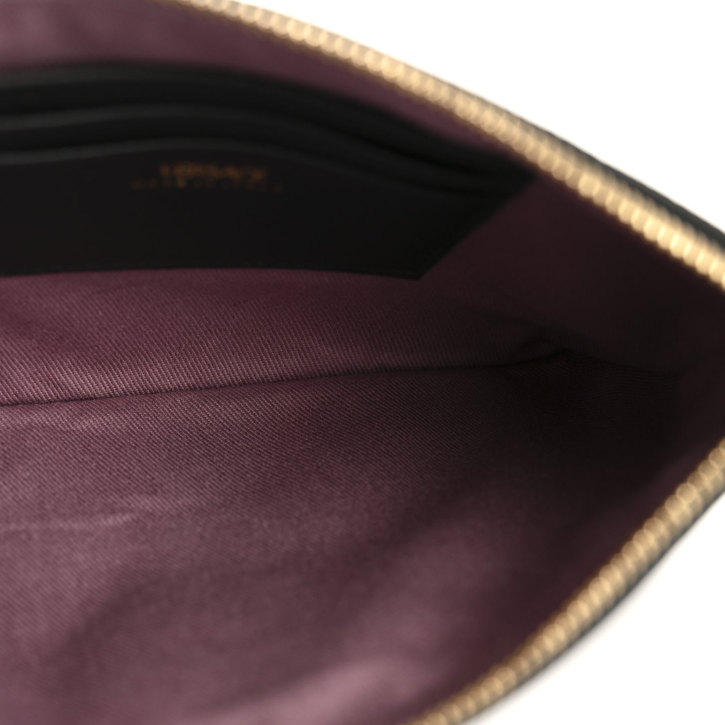 Grained Calfskin Medusa Wrist Zip Pouch Black