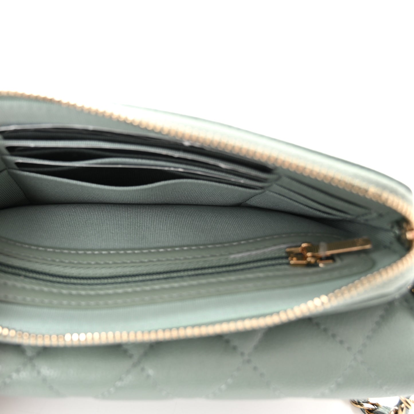 Caviar Quilted Flap Phone Holder With Chain Light Green