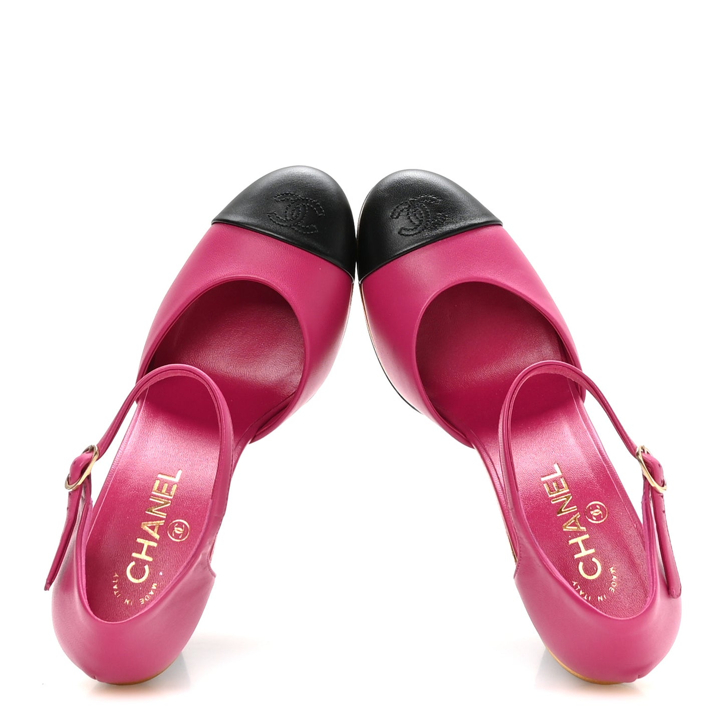 Lambskin Cap Toe Open Wedge Pumps 40 Fuchsia Black