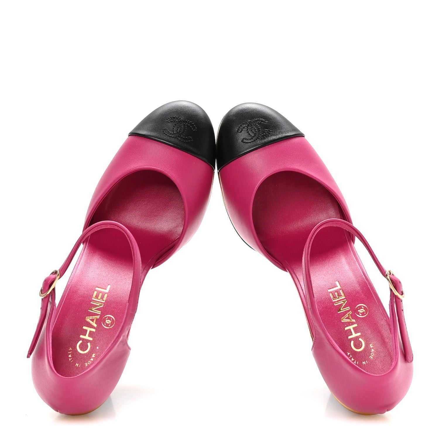 Chanel Lambskin Cap Toe Open Wedge Pumps 40 Fuchsia Black 2 of 9