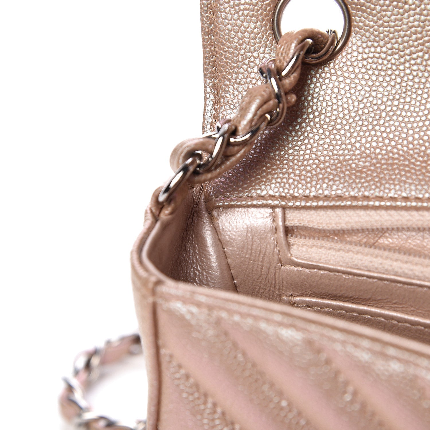 Chanel Iridescent Caviar Chevron Quilted Mini Rectangular Flap Light Gold 8 of 13