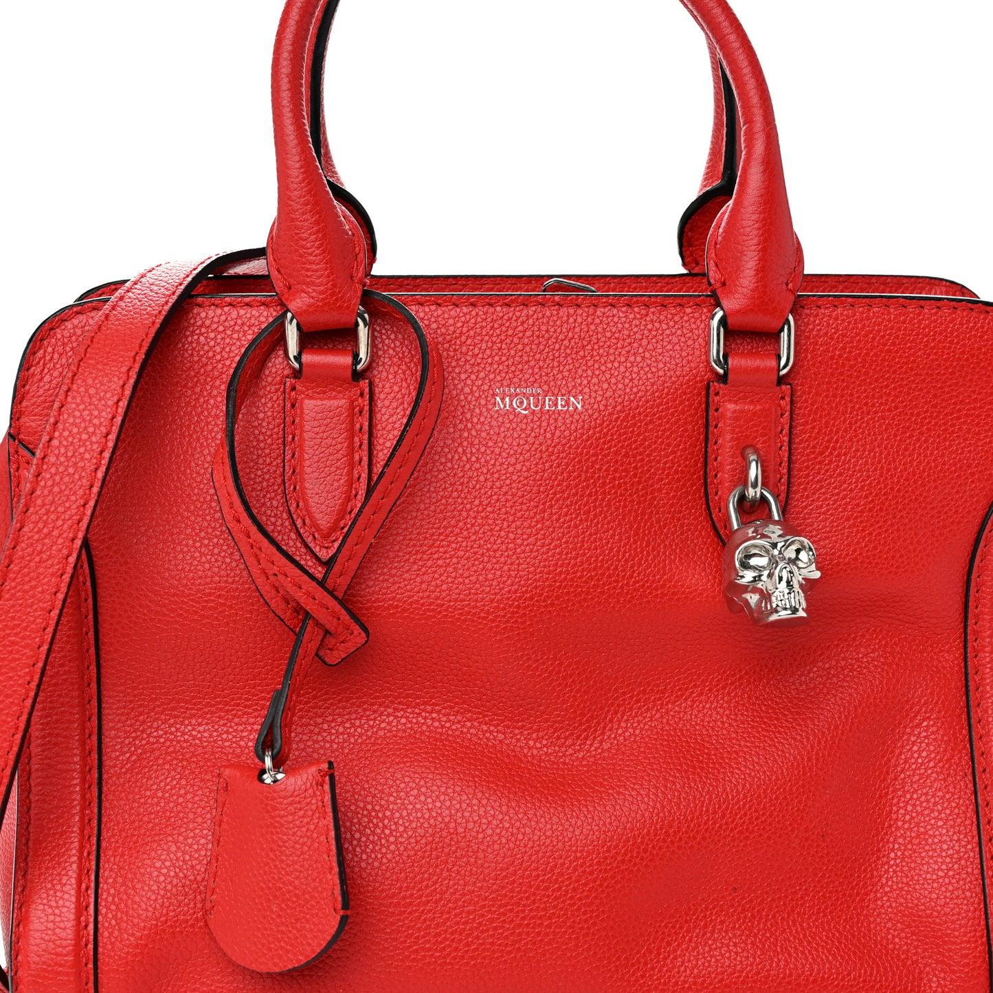 Pebbled Calfskin Small Skull Padlock Zip Around Tote Red