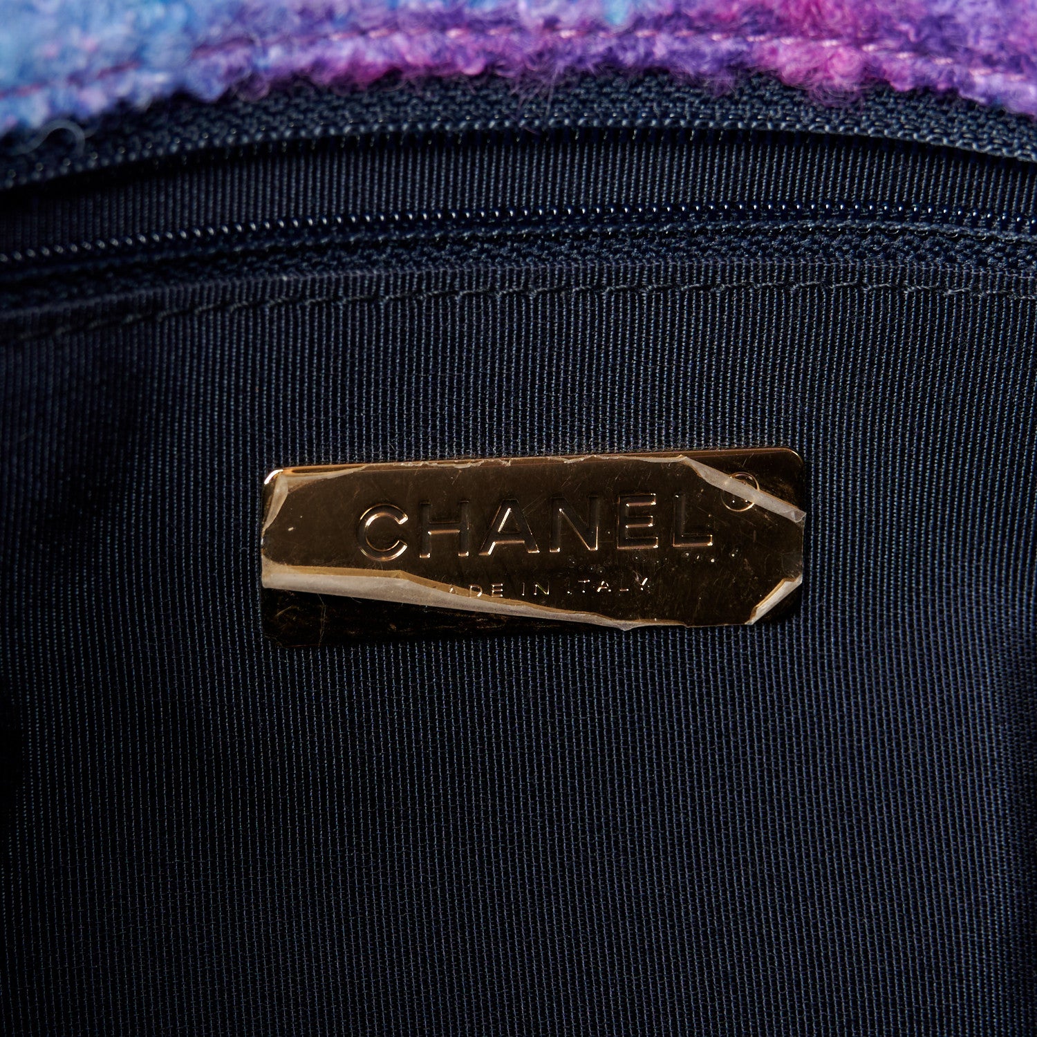 Chanel Wool Tweed Quilted Large Chanel 19 Flap Purple Black Blue 6 of 10
