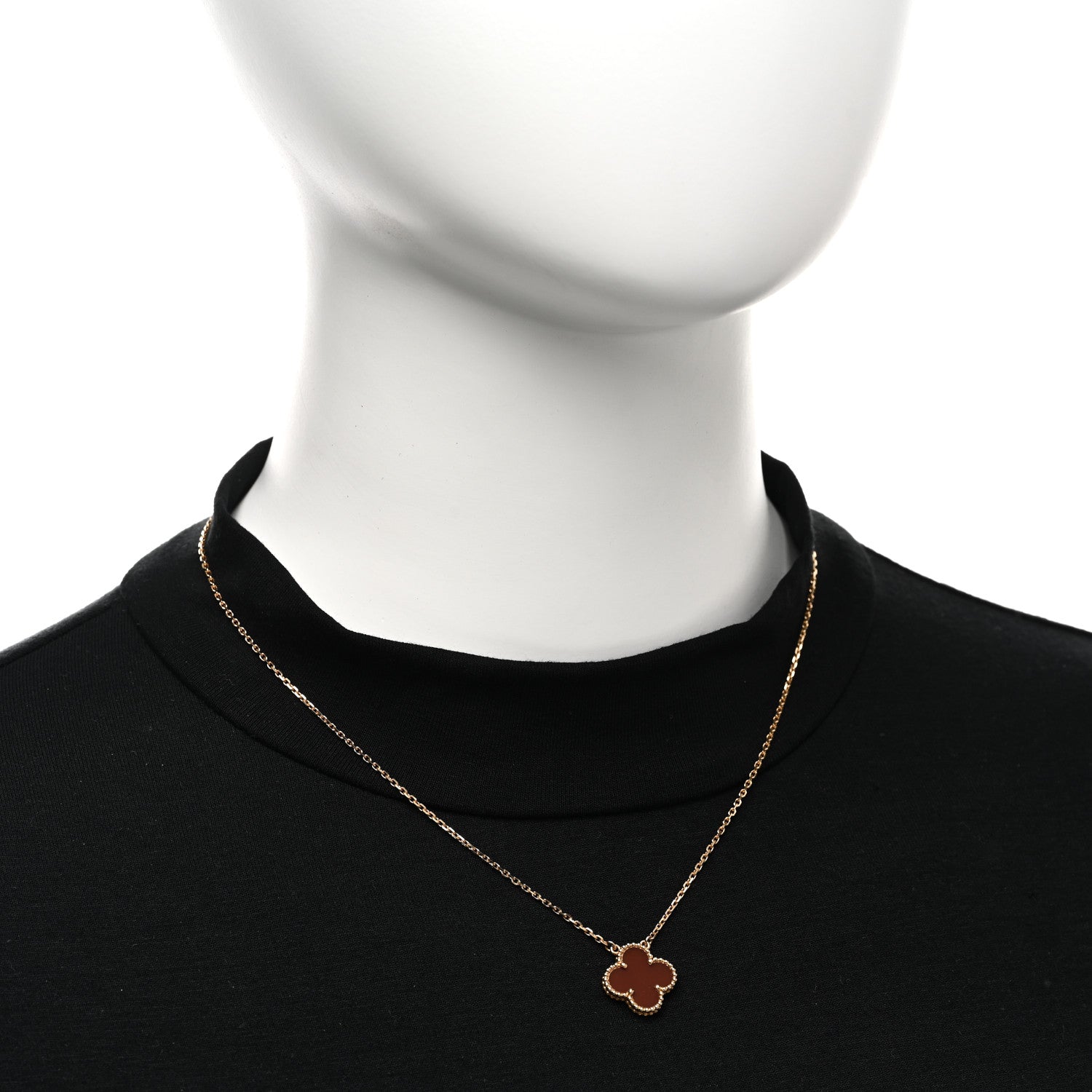 Van Cleef & Arpels 18K Yellow Gold Carnelian Vintage Alhambra Pendant Necklace 2 of 4