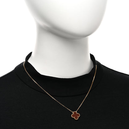 Van Cleef & Arpels 18K Yellow Gold Carnelian Vintage Alhambra Pendant Necklace 2 of 4