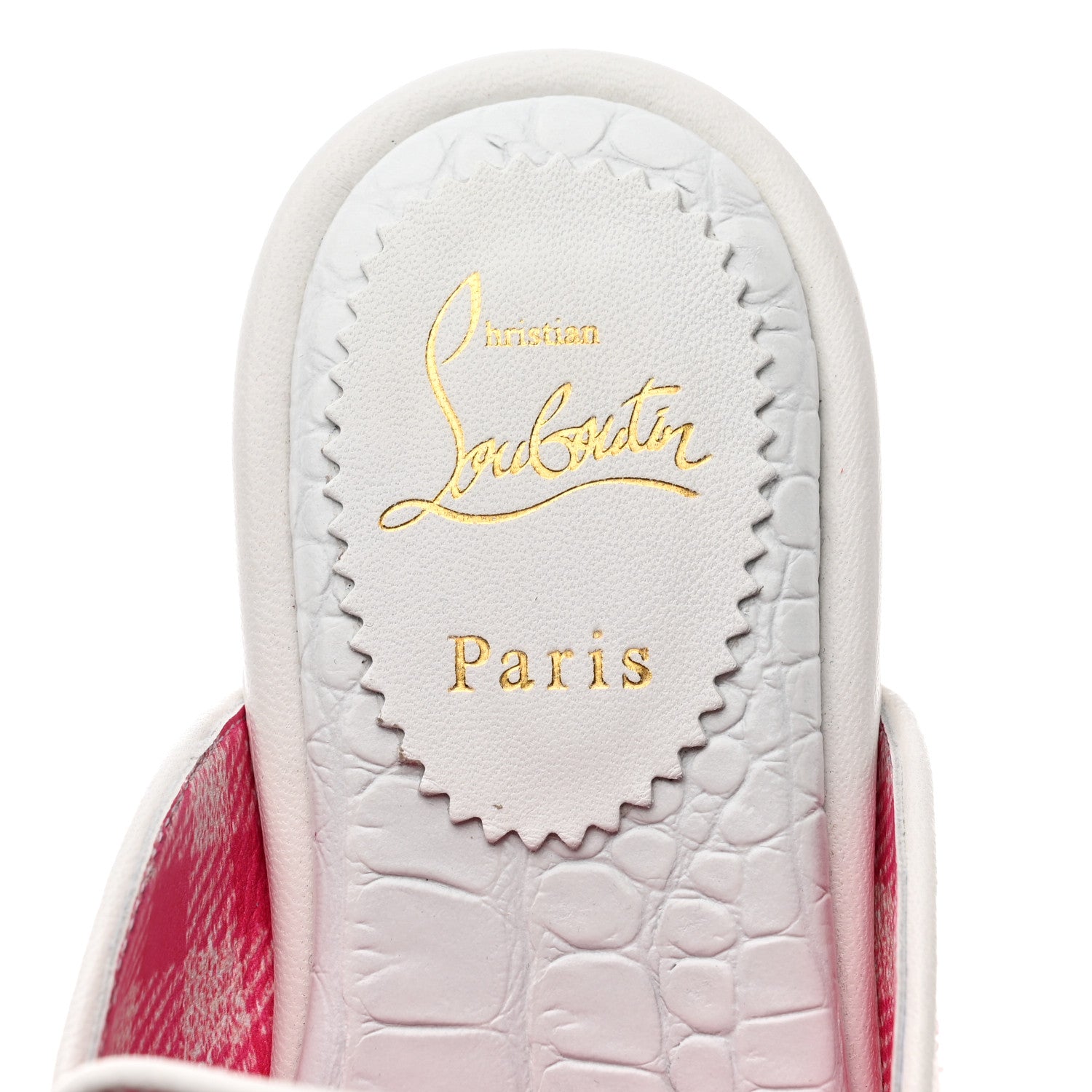 Christian Louboutin Toile Alligator Embossed Navy Coolito Flat 37.5 Rose White 6 of 7