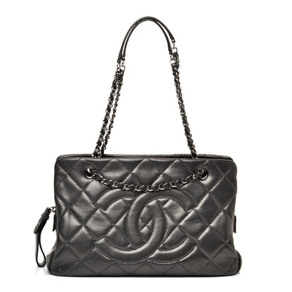 Chanel Metallic Caviar Quilted CC Tote Dark Silver 2 of 22