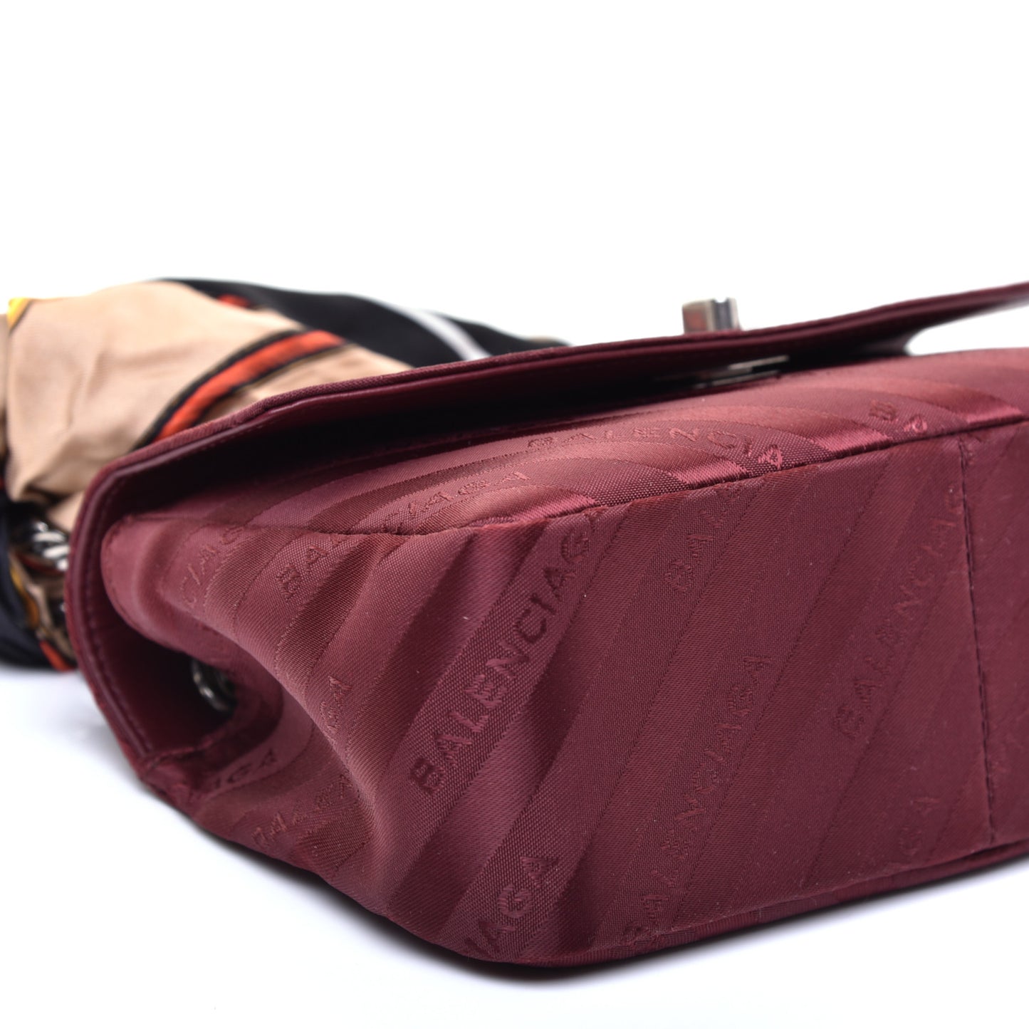 Nylon Jacquard Diagonal Logo Small Scarf Lock Chain Shoulder Bag Rouge Bordeaux Black Beige