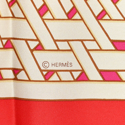 Hermes Silk Masan & Masan Scarf 90 Rouge Rose Vif Gris 3 of 4
