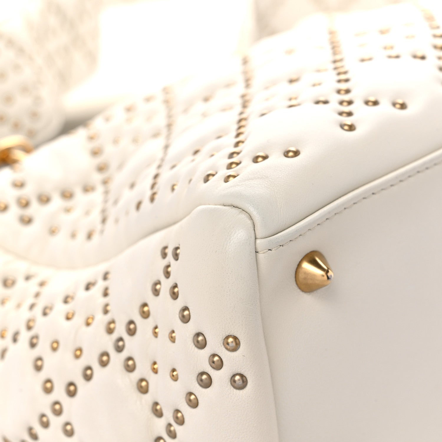 Christian Dior Calfskin Cannage Studded Medium Supple Lady Dior White 8 of 15
