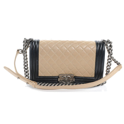 Chanel Lambskin Quilted Medium Boy Flap Beige Black 1 of 9