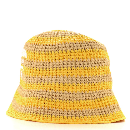 Prada Raffia Striped Logo Embroidered Womens Bucket Hat M Naturale Giallo 3 of 8