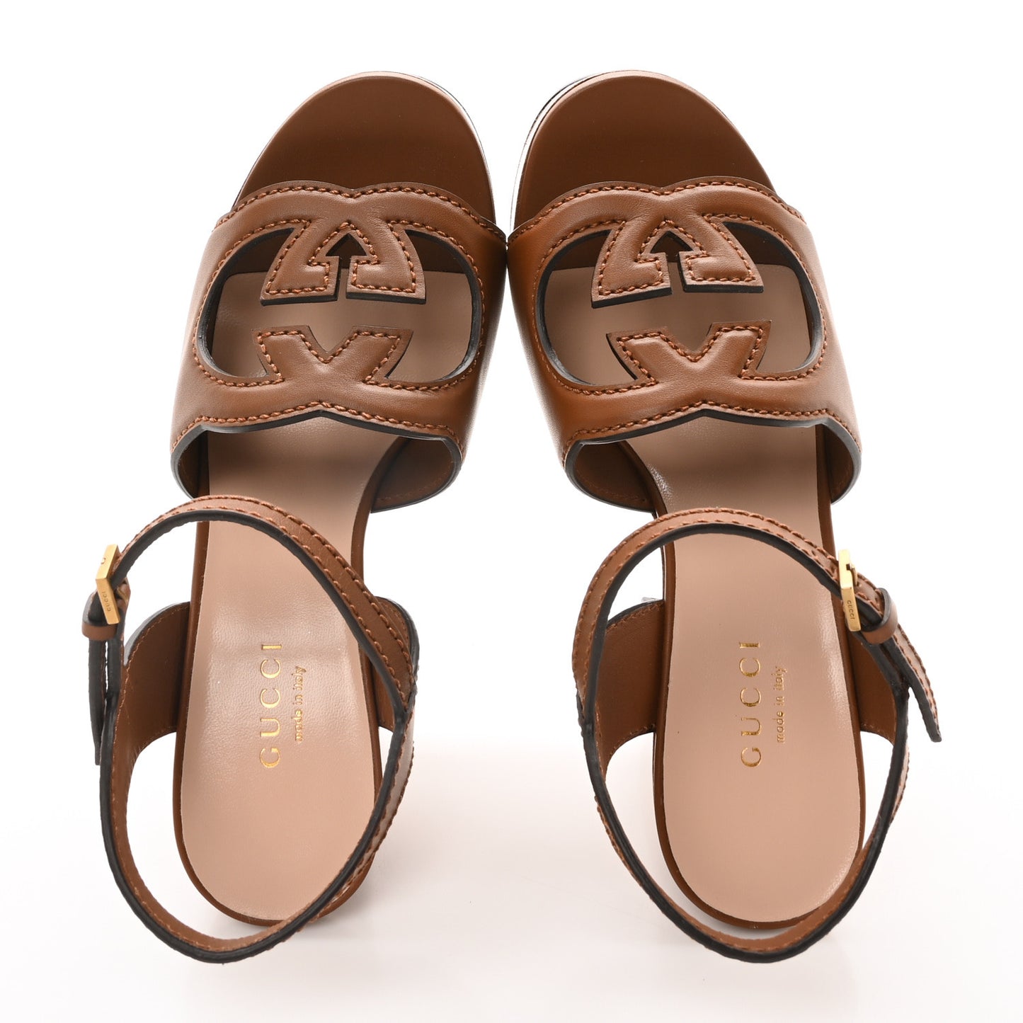 Cosmos Softy Calfskin Wooden Interlocking G Cut-Out 30/120mm Platform Sandals 35 Cuir