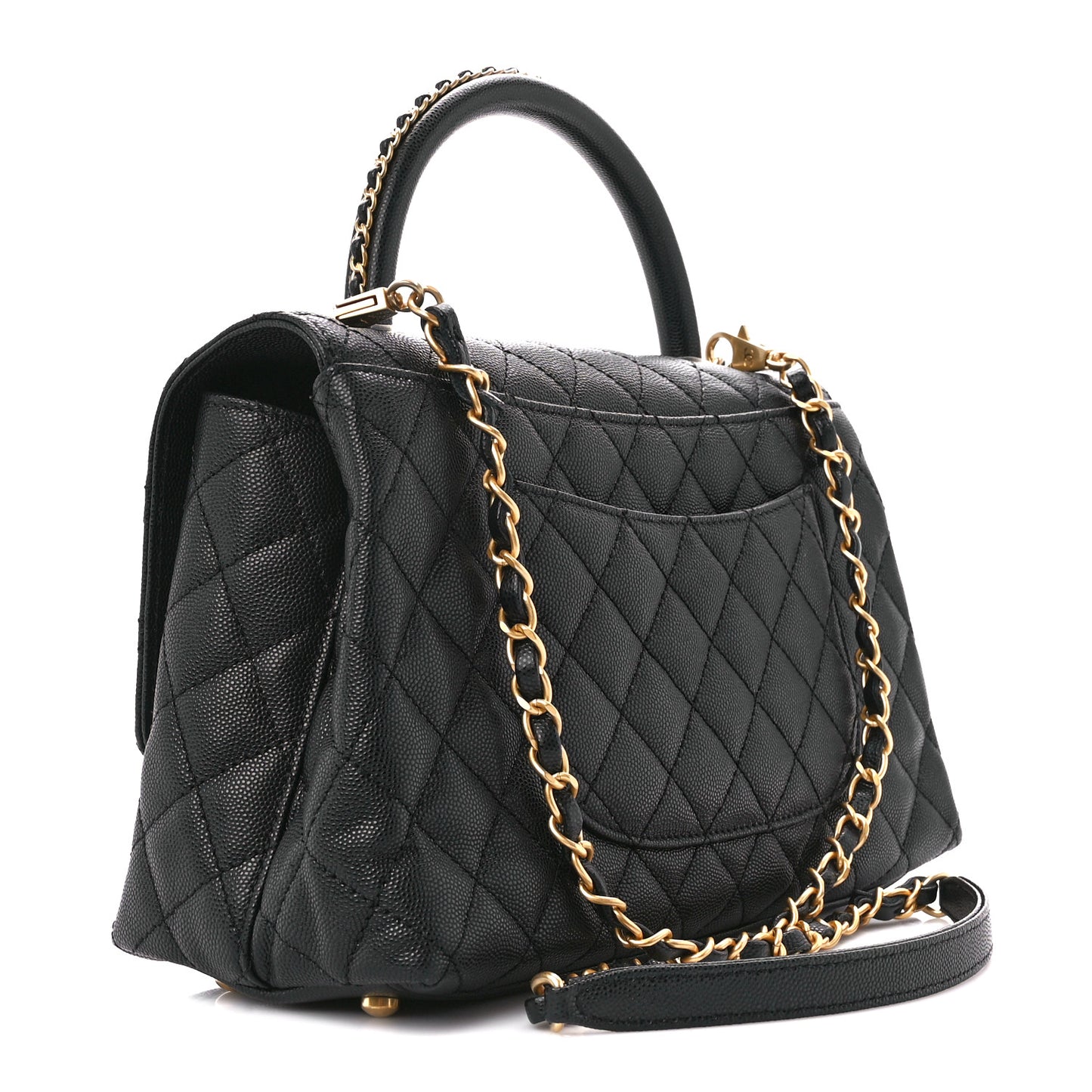 Caviar Quilted Small Coco Chain Handle Flap Black
