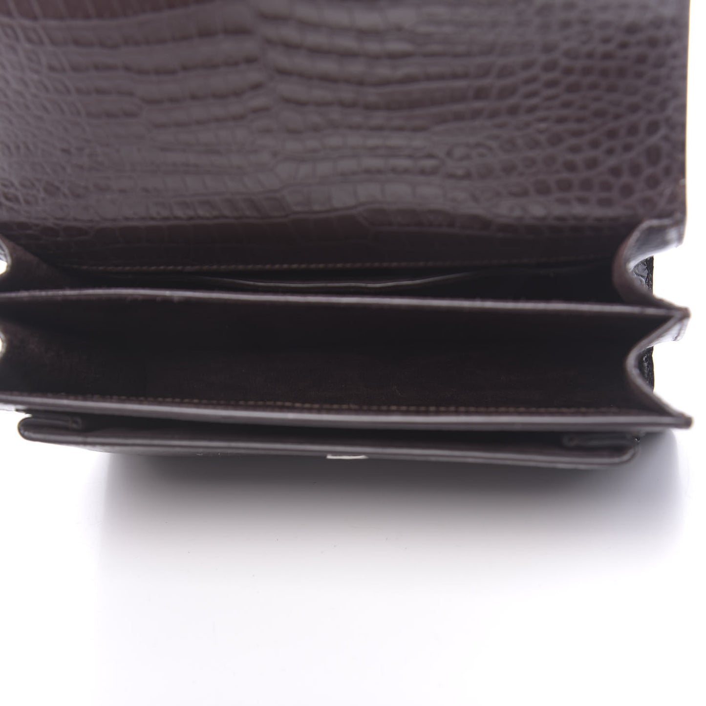 Calfskin Crocodile Embossed Monogram Sunset Brown