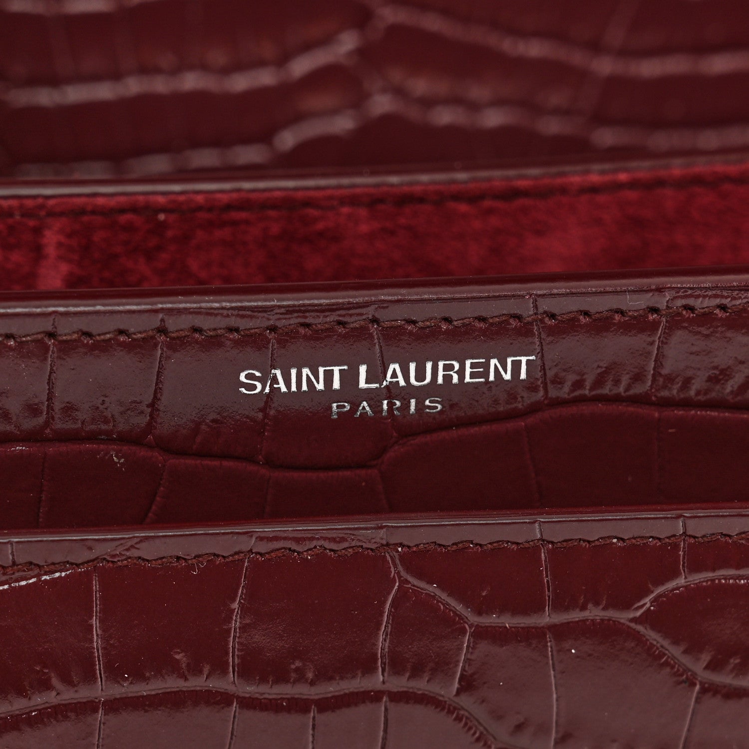 Saint Laurent Calfskin Crocodile Embossed Medium Monogram Sunset Rouge Legion 8 of 12