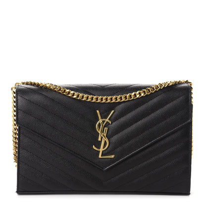 Saint Laurent Grain De Poudre Matelasse Chevron Monogram Chain Wallet Black 1 of 11